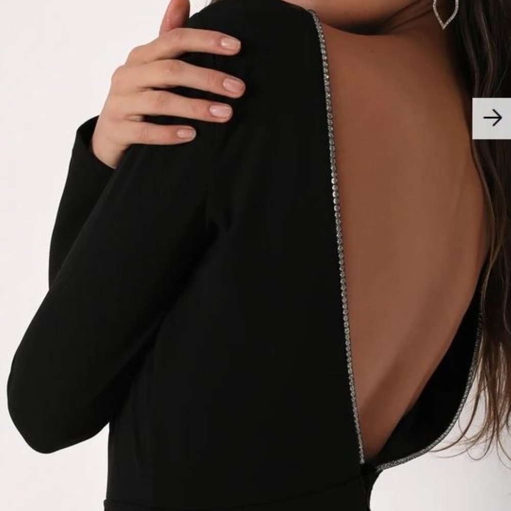 Lulu's Black w/Sparkle Long Sleeve Backless Jumpsuit